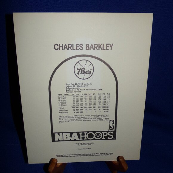 Vintage OFFICIAL NBA HOOPS BASKETBALL PRINT CHARLES BARKLEY - 76ERS 1991 - Picture 2 of 3